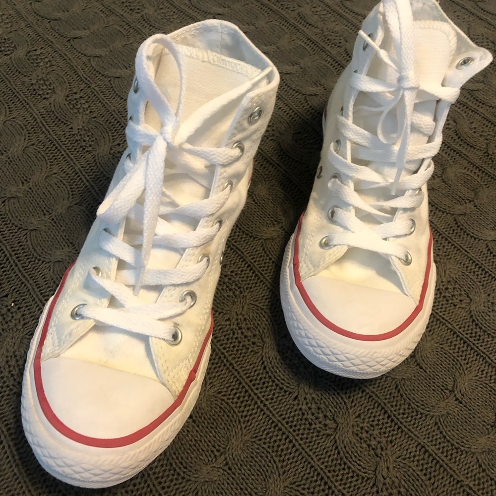 Size 3 Girls. White high top Converse.